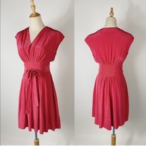 ANTHROPOLOGIE LIL Pink Silk Tie Waist Dress